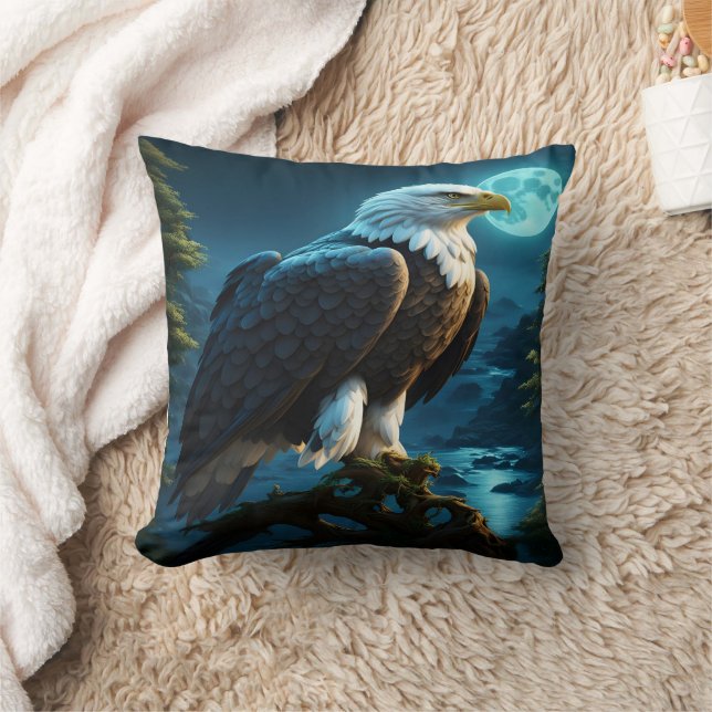 Coussin Aigle perché la nuit sous la Pleine lune (Couverture)