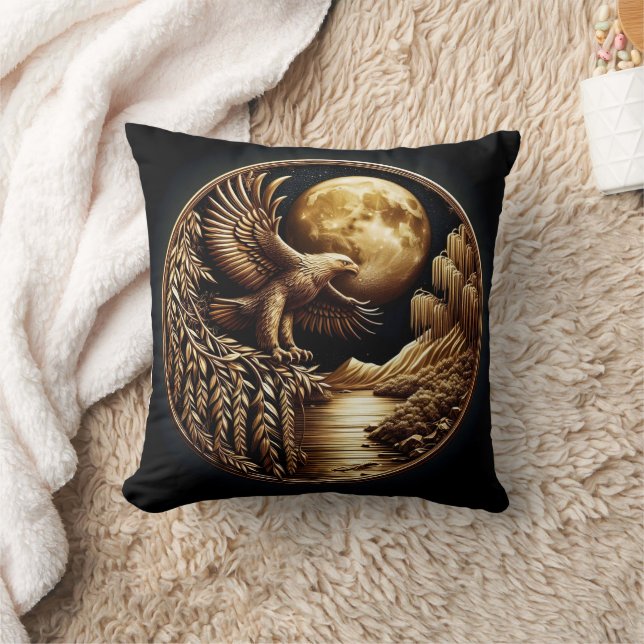 Coussin Aigle perché par les eaux lune la nuit (Couverture)
