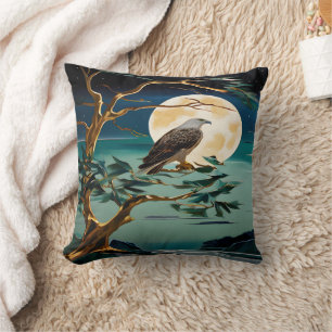 Coussin Aigle perché sur arbre sous la Pleine lune nuit