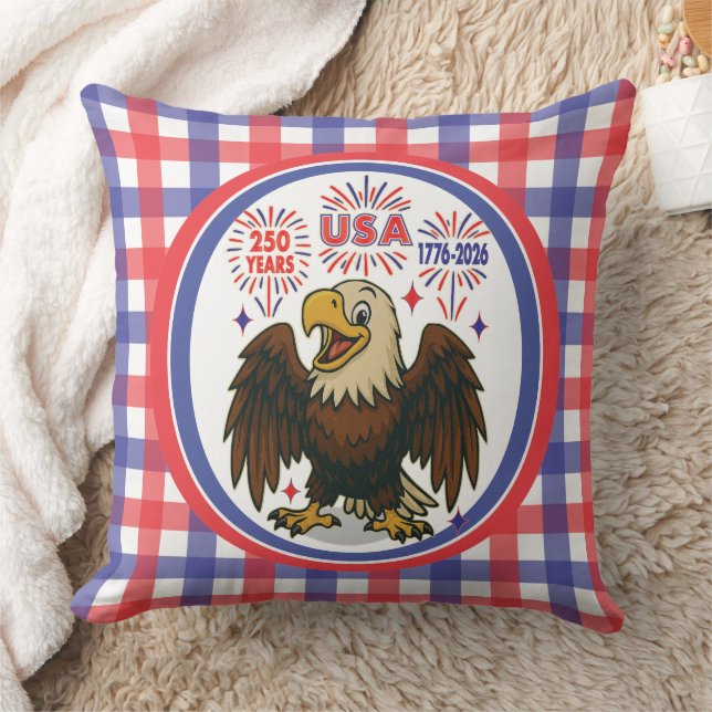 Coussin Aigle royal avec feux d'artifice – États-Unis 250  (Couverture)