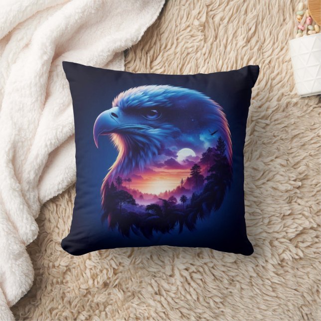 Coussin Aigle superposé avec paysage de coucher de soleil  (Couverture)
