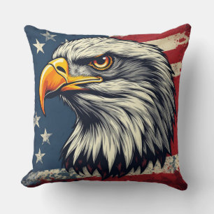 Coussin Aigle Vintage avec Drapeau Américain – Art Rétro U