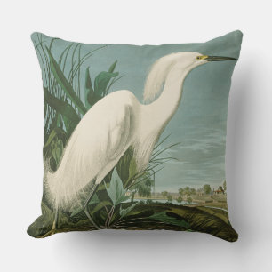 Coussin Aigrette neigeuse d'Audubon oiseau Héron blanc orn