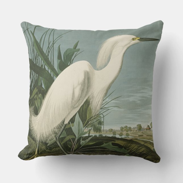 Coussin Aigrette neigeuse d'Audubon oiseau Héron blanc orn (Recto)