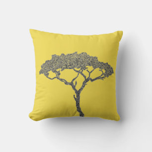 Coussin Aiguille noire de l'arbre africain sur ocre jaune
