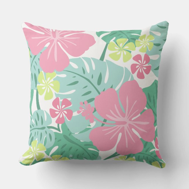 Coussin Ailani Hawaïen Hibiscus Tropical - Réversible (Recto)