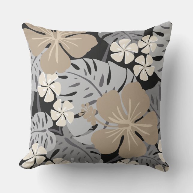 Coussin Ailani Hawaïen Hibiscus Tropical - Réversible (Recto)