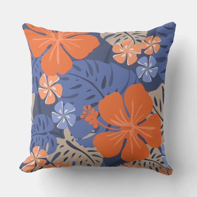 Coussin Ailani Hawaïen Hibiscus Tropical - Réversible (Recto)