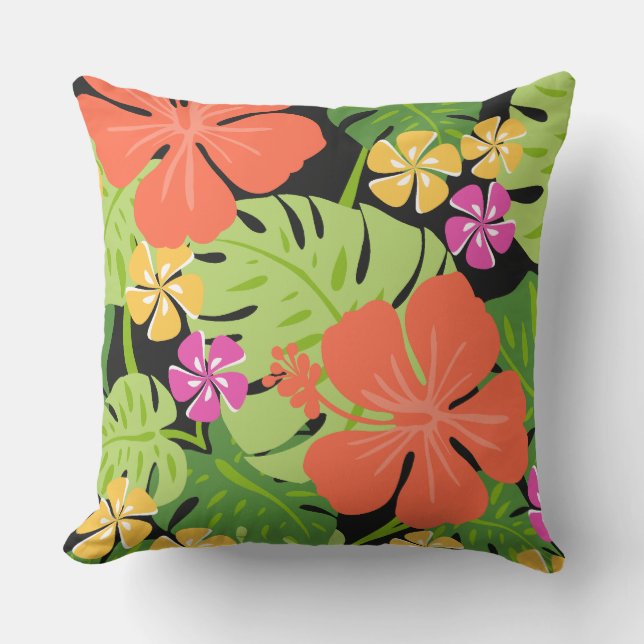 Coussin Ailani Hawaïen Hibiscus Tropical - Réversible (Recto)