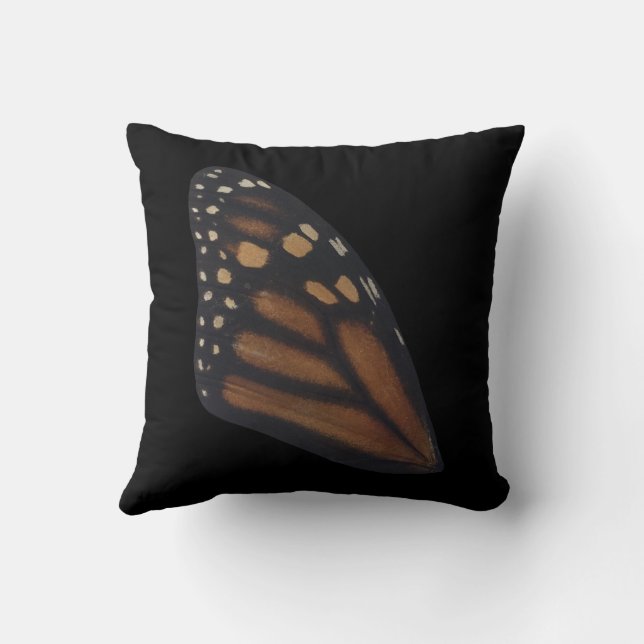 Coussin Aile Monarque Papillon Sur Noir (Verso)