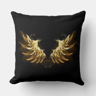 Coussin Ailes d'Ange d'or sur arrière - plan noir