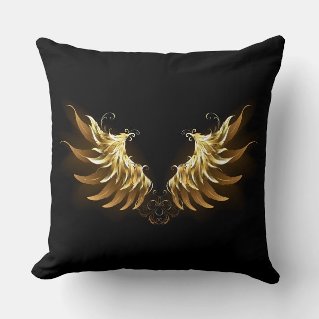 Coussin Ailes d'Ange d'or sur arrière - plan noir (Recto)
