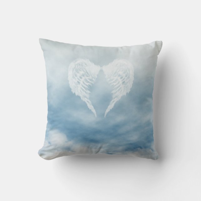 Coussin Ailes d'ange en ciel bleu nuageux (Recto)