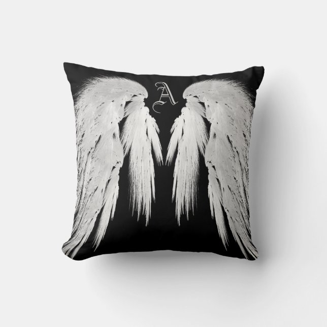 Coussin AILES D'ANGE Gris Plumes Touchées Monogramme Perso (Recto)