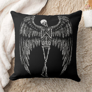 Coussin Ailes d'ange squelettiques en noir et blanc