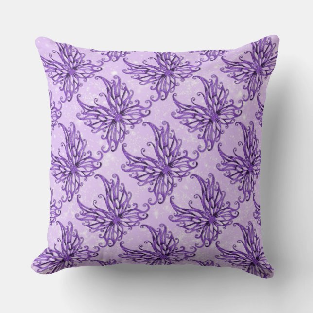 Coussin Ailes de fée pourpre étincelante Lancer l'oreiller (Recto)