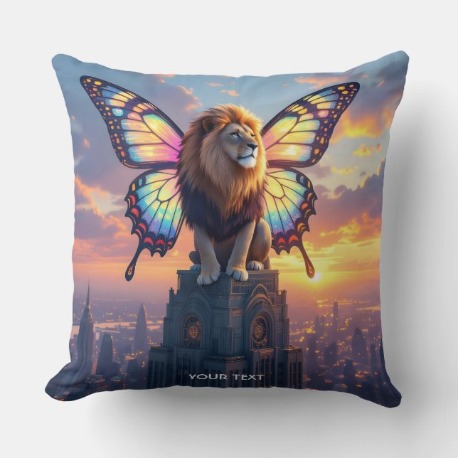 Coussin Ailes de papillon de lion mignon fantasy (Recto)