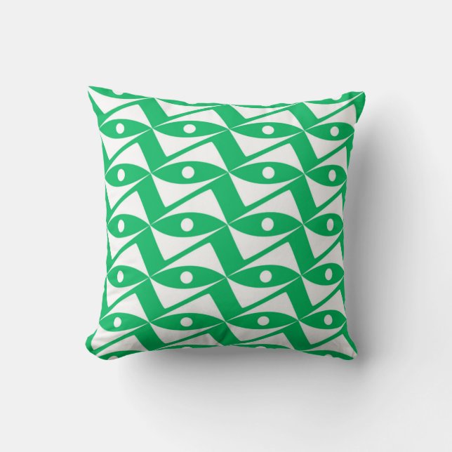 Coussin Ailes Delta du milieu du siècle - vert et blanc ja (Recto)