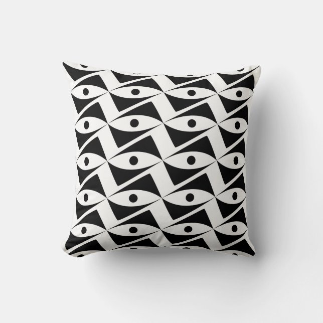 Coussin Ailes du Delta du milieu du siècle - blanc et noir (Recto)
