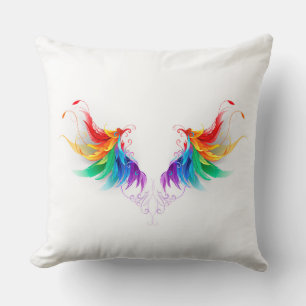 Coussin Ailes fluffy arc-en-ciel