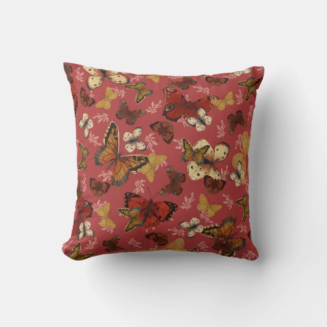 Coussin Ailes qui rougissent – Motif papillon rose (Recto)