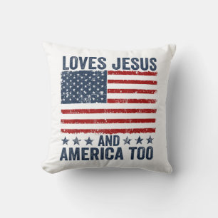Coussin Aime Jésus et l'Amérique Trop Dieu Chrétien 4ème d