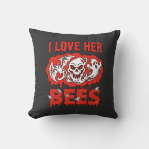 Coussin Aime ses abeilles crâne chauve-souris fantôme sang