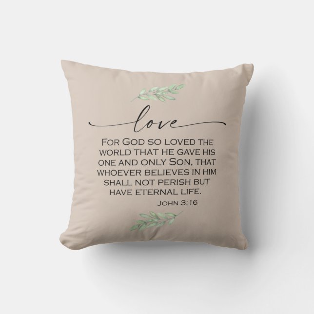 Coussin Aimer la Bible Verse de Jean 3:16 (Recto)