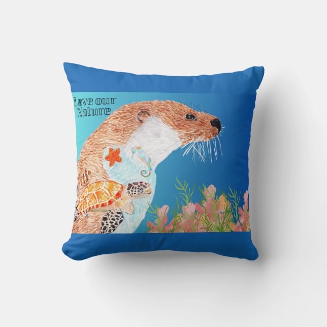 Coussin Aimer la nature avec les Otters (Recto)