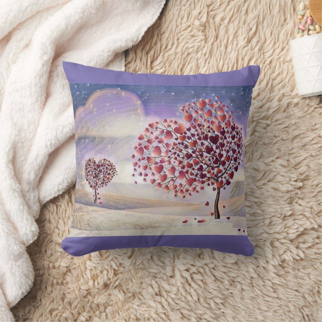 Coussin Aimer l'arbre avec les coeurs Aquarelle (Couverture)