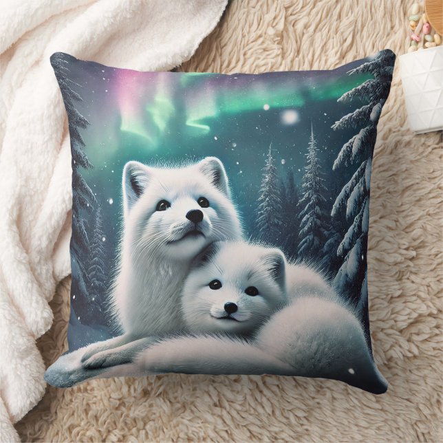 Coussin Aimer Les Renards De L'Arctique Lumières Du Nord F (Couverture)