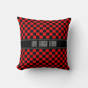 Coussin Aimer Rire Apprendre sur Carreaux Noirs et Rouges