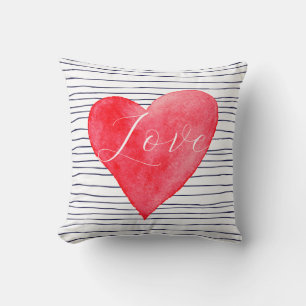 Coussin Aimer Rouge Aquarelle Coeur et rayures Valentine