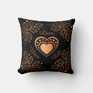 Coussin Aimez Votre Vie Mandala d'Inspiration Noir & Orang