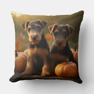 Coussin Airedale Chiot Automne Citrouille délice