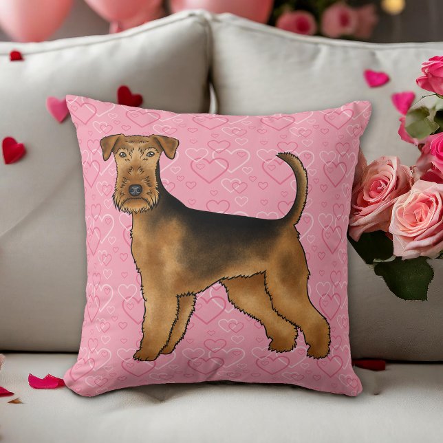 Coussin Airedale Terrier Chien Aimer Avec Motif Coeur Rose (Please note: This image is a digital mockup. The product may not be in scale.)