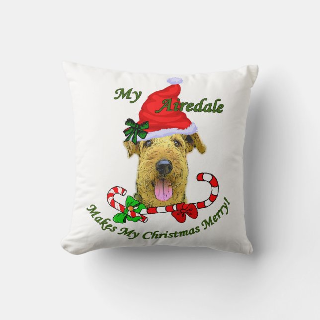 Coussin Airedale Terrier Joyeux Noël (Recto)