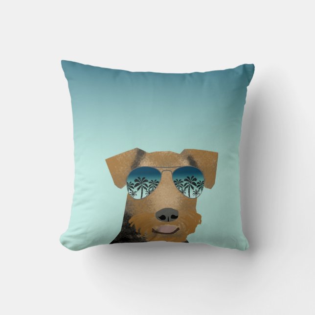 Coussin Airedale Terrier lunettes de soleil chien tropical (Recto)