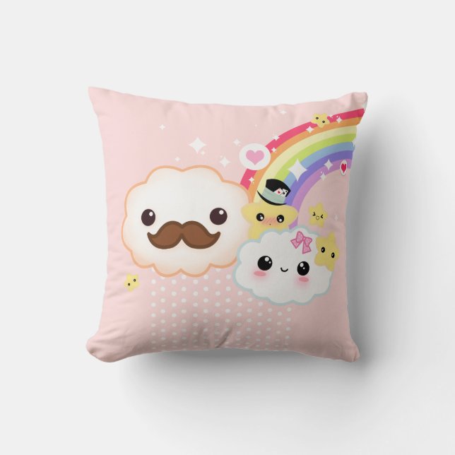 Coussin Ajouter de nuage de Kawaii à l'arc-en-ciel et aux (Recto)