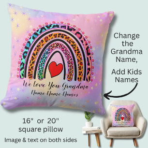 Coussin Ajouter des noms Texte Grand-mère Coeur Boho Rainb