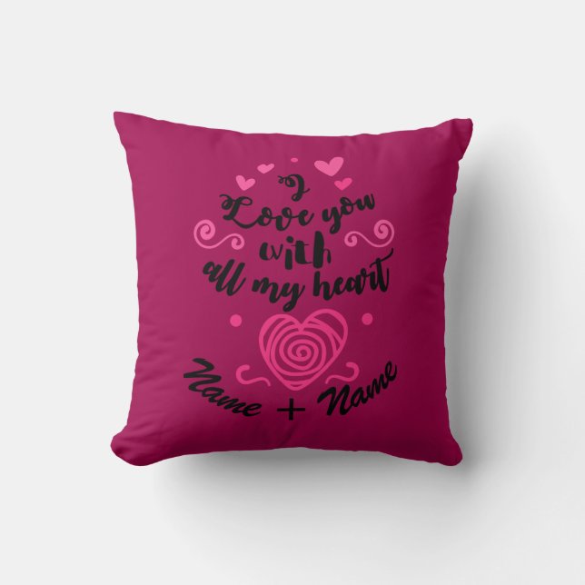 Coussin Ajouter des noms Valentines Jour Je t'aime Tous Mo (Recto)