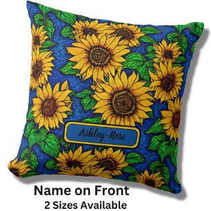 Coussin Ajouter le nom Golden Sunflowers & Feuilles sur Da