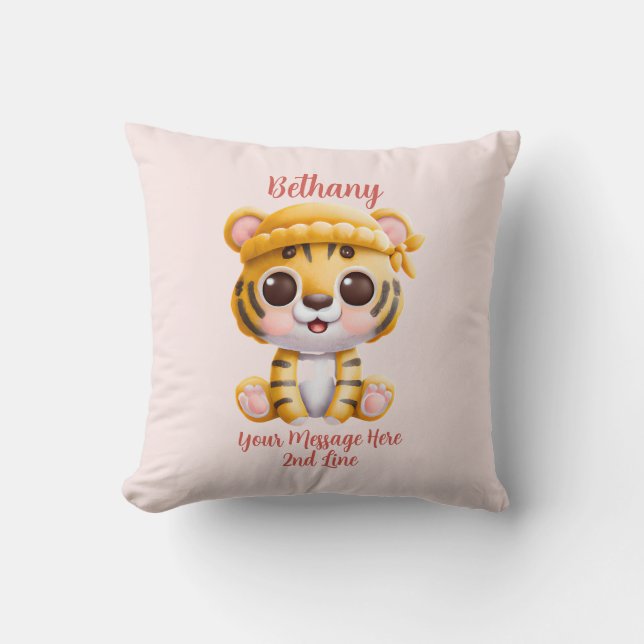 Coussin Ajouter le nom Texte, Bébé Tigre avec Casquette su (Recto)