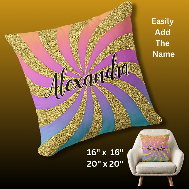 Coussin Ajouter le nom Tournage tordu Pop Art Sparkles Arc (Créateur téléchargé)