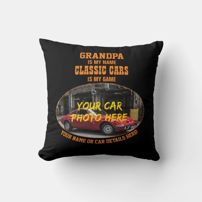 Coussin Ajouter Nom, Sa Photo De Voiture, Texte, Grand-Pèr (Recto)
