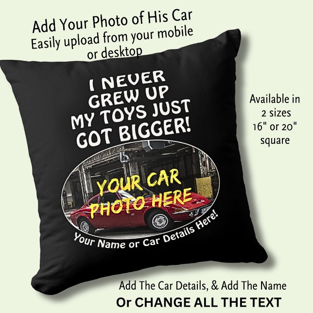 Coussin Ajouter Nom, Sa Photo De Voiture, Texte, Jamais Au (Créateur téléchargé)