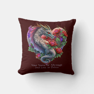 Coussin Ajouter un message de nom, Dragon de Coeur & Fleur