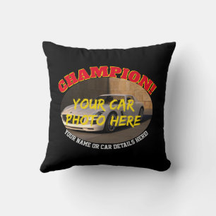 Coussin Ajouter un nom, sa photo de voiture, texte, Champi