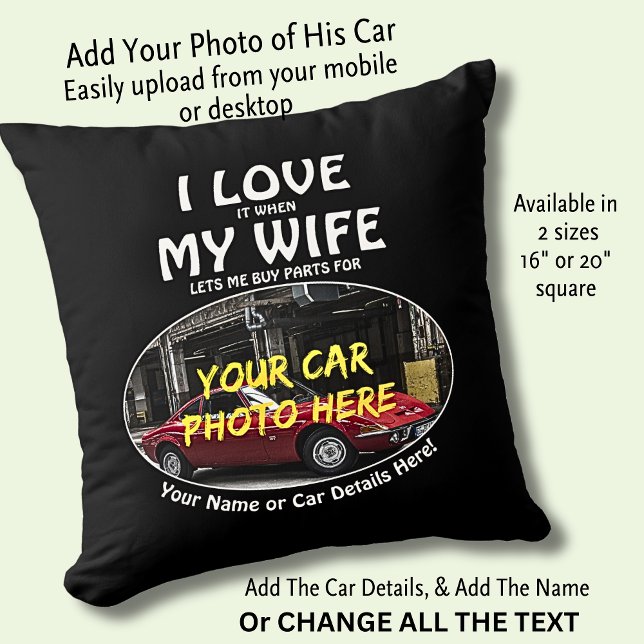 Coussin Ajouter Un Nom, Sa Photo De Voiture, Texte, J'Aime (Créateur téléchargé)
