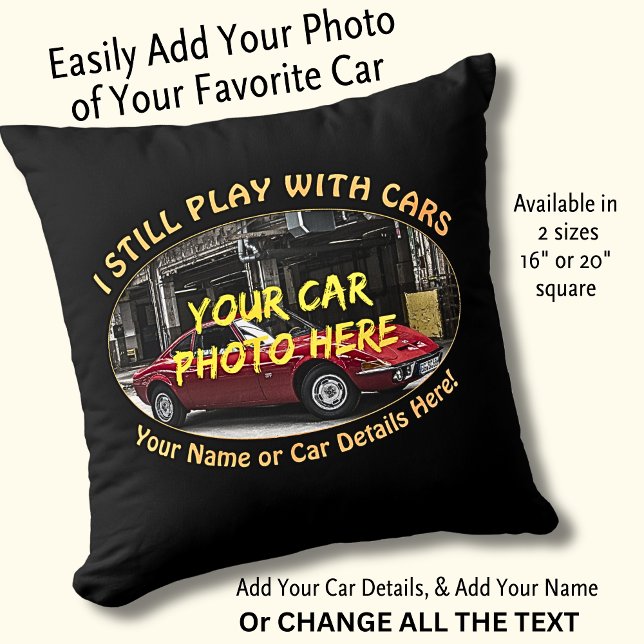 Coussin Ajouter Un Nom, Sa Photo De Voiture, Texte, Je Jou (Créateur téléchargé)